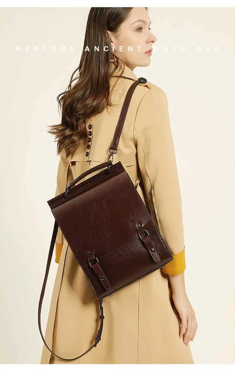 Vintage Lederrucksack Für Damen Klassischer College Stil Rucksack_voghion.com