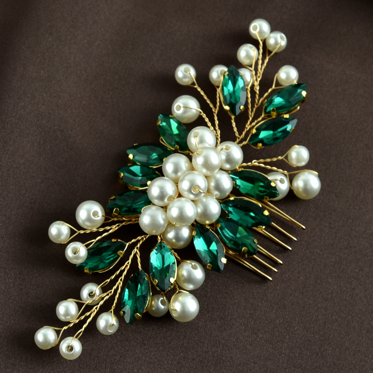 Bridal Wedding Handmade Hair Accessories Pearl Rhinestone Marquise Glass Hair Comb Insert Hair Accessories European and American Cross-Border_voghion.com