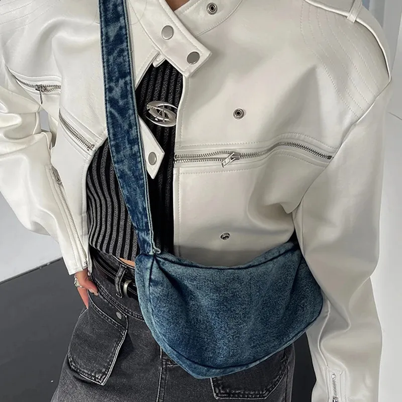 Borse Hobos in denim per donna, borse e borsette in stile casual semplice, spallacci larghi, tracolla 240902_voghion.com