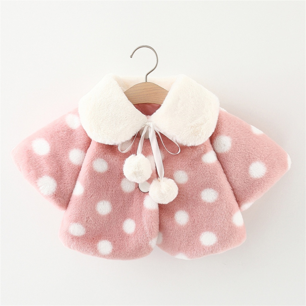 Winter Baby Girl Polka Dot Doll Collar Plush Coat Warm And Comfortable Children's Clothes_voghion.com