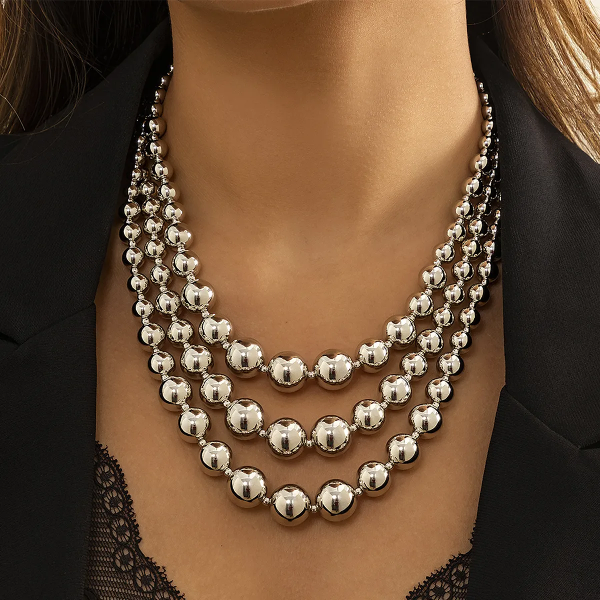 Cadenas exageradas de acrílico CCB, collar de cadena de cuentas de bola grande para mujer, gargantilla gótica multicapa de tendencia 2024_voghion.com