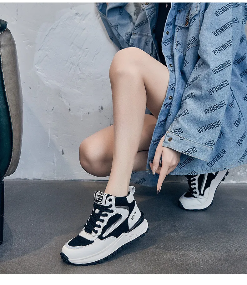 Genuine Leather Sneakers For Women Mixed Color Platform Casual Autumn Winter Warm Plush High Top Sports Shoes_voghion.com