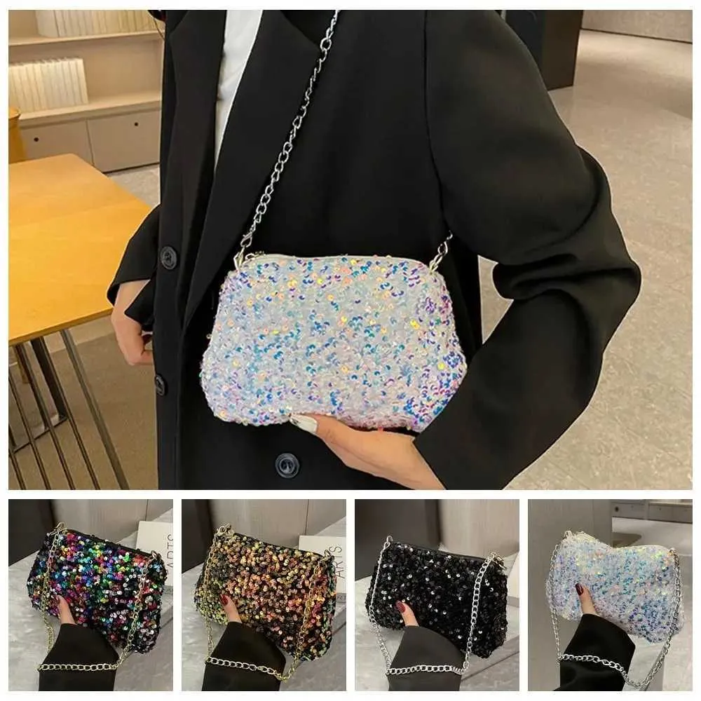 Chain cross body solid color Korean sequin shoulder bag mobile wallet Y241019_voghion.com