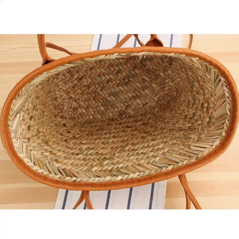 Casual Rattan Basket Bag Wicker Woven Women Handbags Handmade Summer Beach Straw Shoulder Crossbody Bags Big Tote Purse_voghion.com