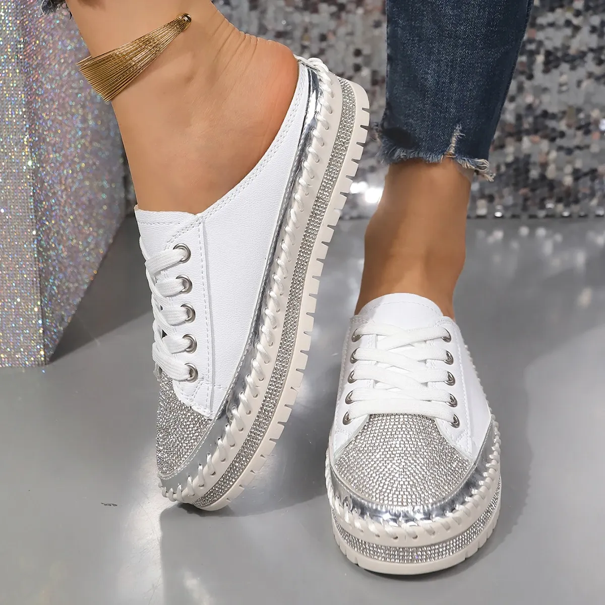 trend Woman Crystal Half Slippers For Women Flat Platform Comfortable Elegant Shoes Bg Women's Sandals 1b46 Platm_voghion.com