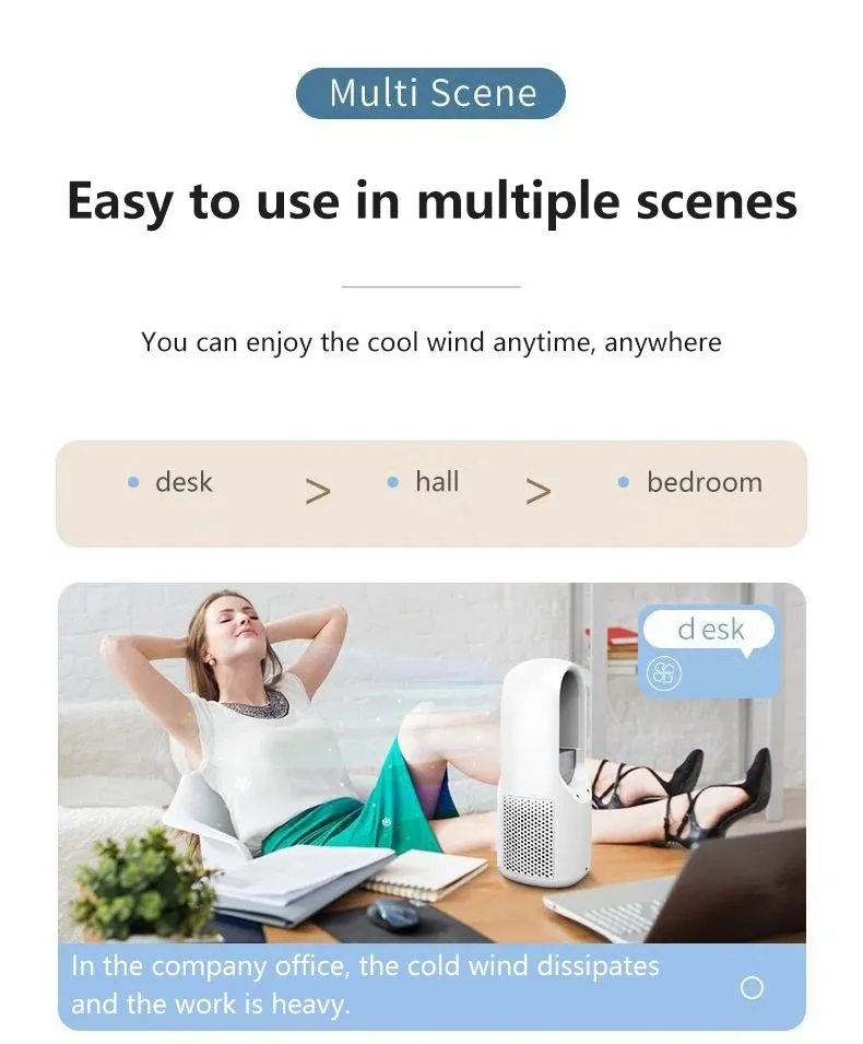 Portable USB Cooler Leafless Electric 6 Speed Silent Timer Air Conditioner Cooling Humidifier Conditioning Fan_voghion.com