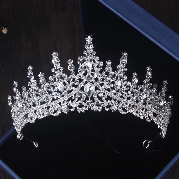 Upeat Sier-väriset kristallisetit, muoti tiaras-kruunukorvakorut, kaulakoru, naisten hääpukukorusetti_voghion.com