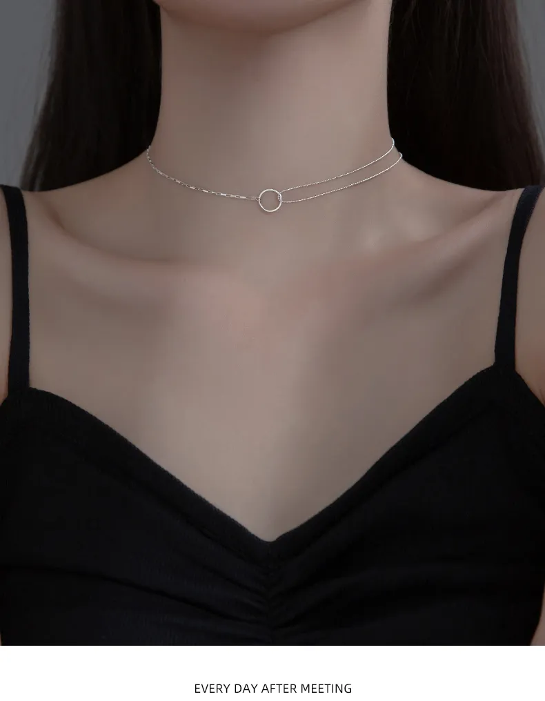 Łańcuchy MODIAN Sterling Sier Asymetryczny naszyjnik typu choker z kółkiem Oryginalny design Codzienna impreza dla kobiet Biżuteria artystyczna_voghion.com