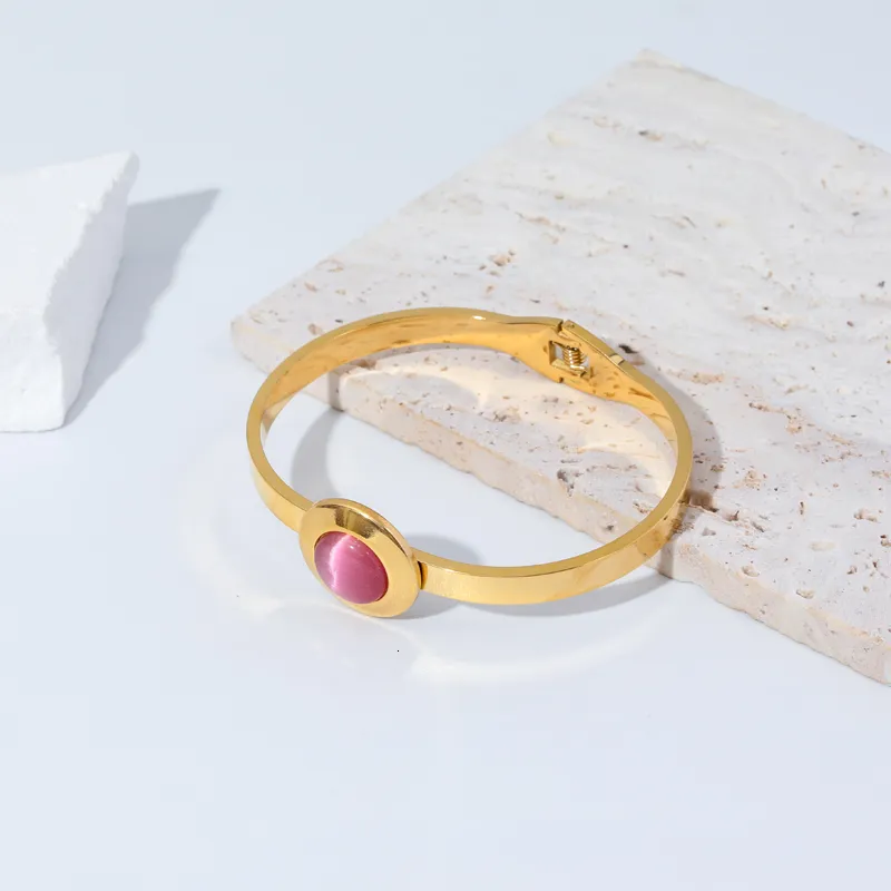 Stone Bangle Bracelet For Women Stainless Steel Waterproof Jewelry_voghion.com