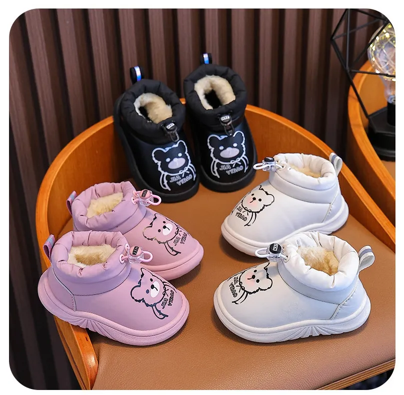 Chaussures d'hiver pour bébés filles et garçons, adorables ours, imperméables, décontractées, en coton pelucheux, à semelles souples et chaudes_voghion.com