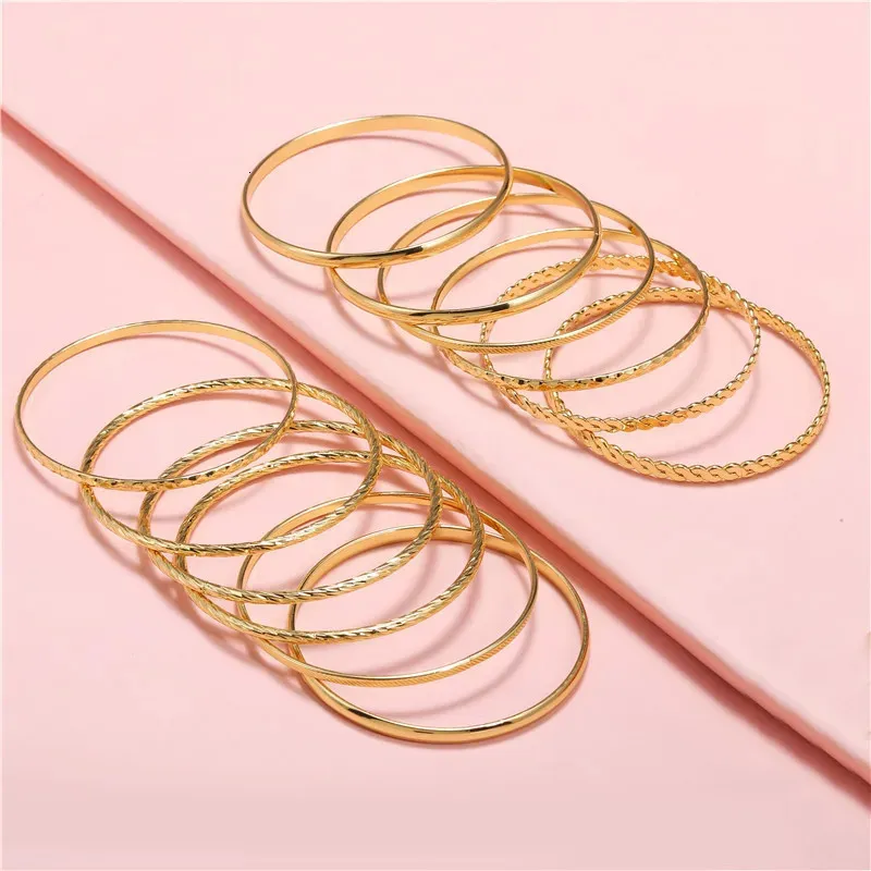Bracciale 12 pezzi Punk Curb Cuban Chain Set per donne Miami Boho Spesso Oro Colore Charm Bracciali Braccialetti Gioielli di moda_voghion.com