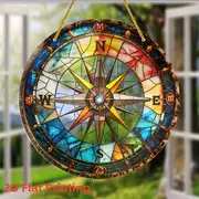 Nautical Compass Suncatcher - 8" Acrylic Art. Colorful Window Decor For Home Or Office, Perfect As A Thoughtful Gift._voghion.com