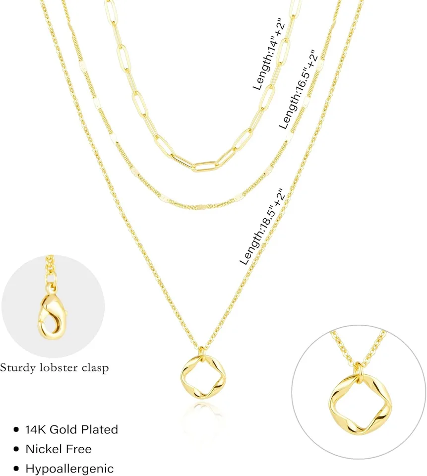 Collier superposé avec pendentif pour femme plaque or argent_voghion.com