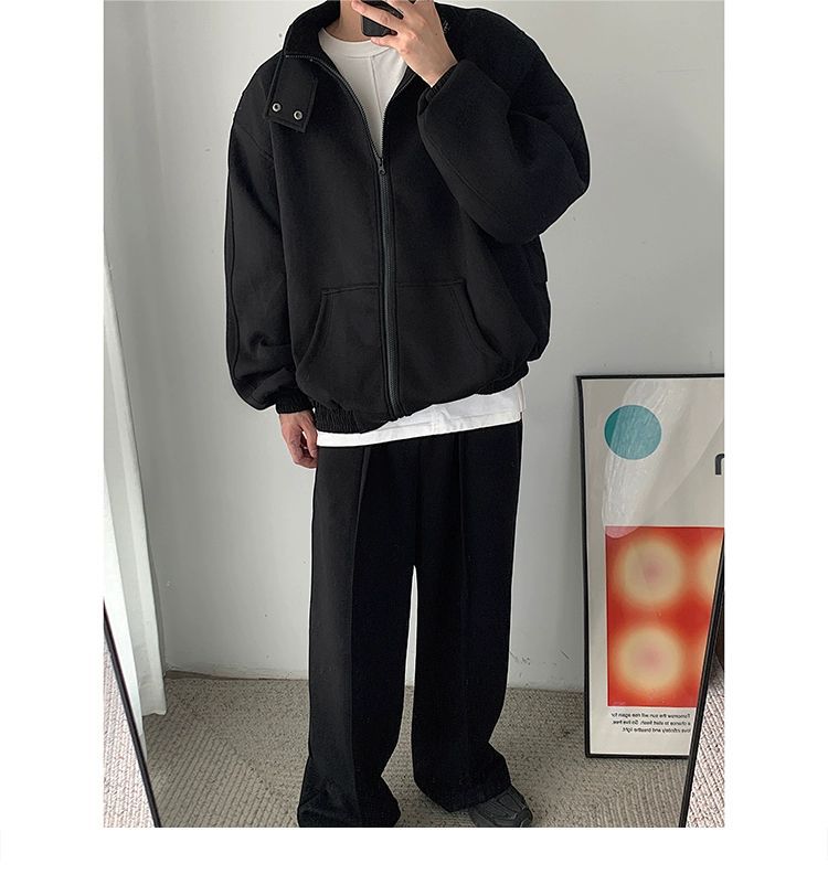 Vêtements pour hommes, col montant ample, épaulettes, cardigan, sweat-shirt, veste, costume de sport décontracté pour hommes, pantalon de survêtement ample, ensemble tendance deux pièces_voghion.com