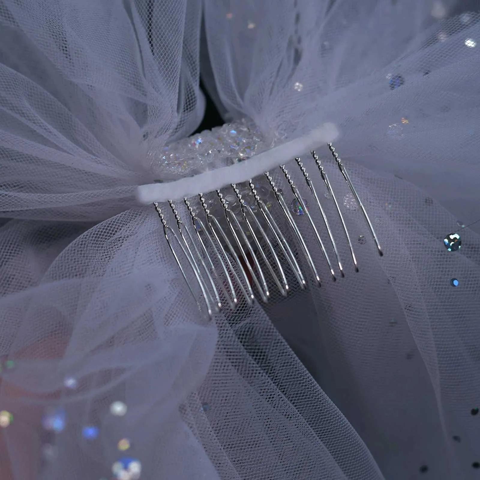 Gioielli Corto fiocco da sposa da sposa con pettine per capelli Scintillante velo morbido per la sposa Ragazza di fiori Accessori per addio al nubilato_voghion.com