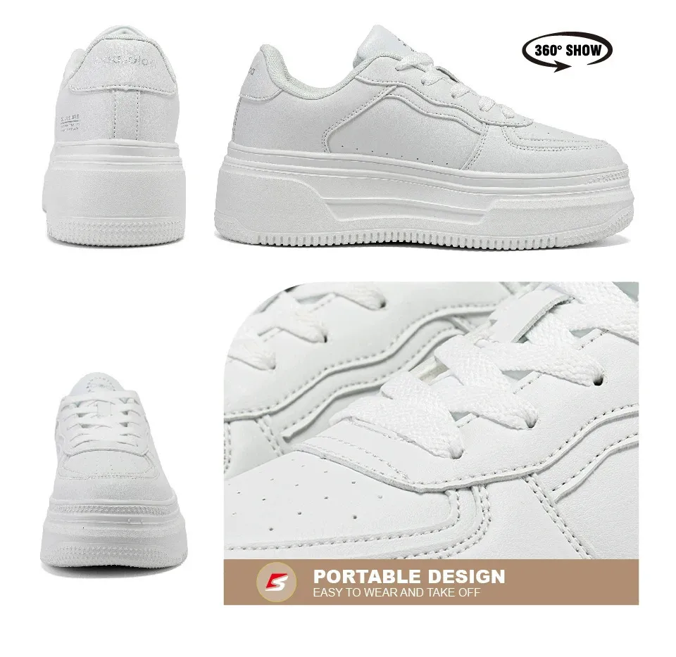 Platform Sneakers For Women Comfortable White Leather Skate Shoes_voghion.com