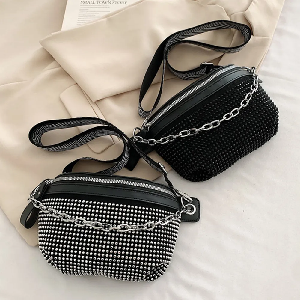 Rhinestone Ladies Handbags Fashion Chain Female Sling Waist Pack Casual Adjustable Strap Portable Elegant For Weekend_voghion.com