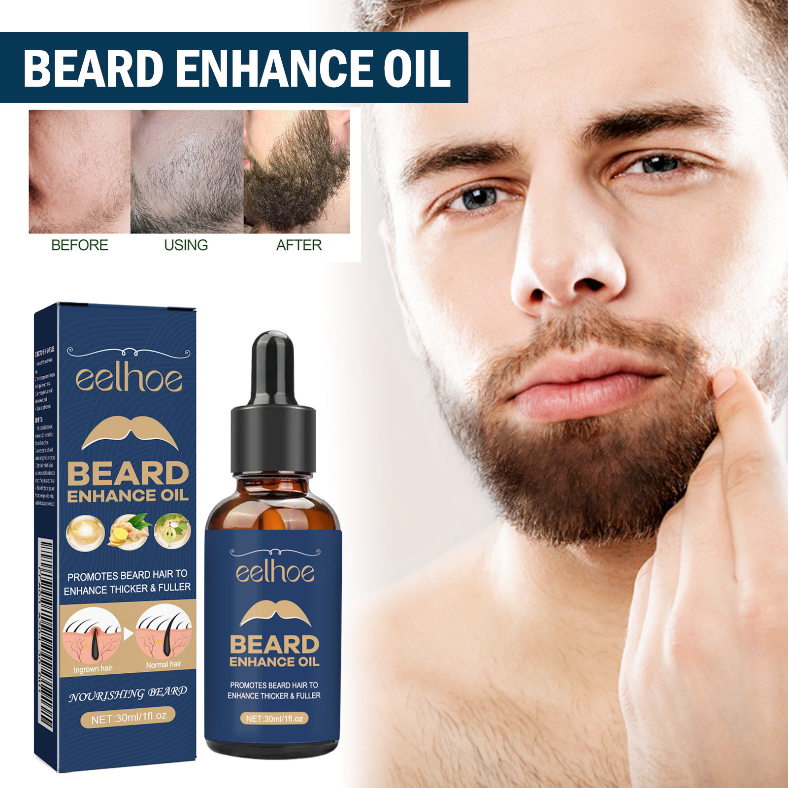 EELHOE Beard Treatment Oil, Strong Fur Root Moisturizing Soft Brightening Men's Beard Nourishing Thick Hair Essential Oil_voghion.com