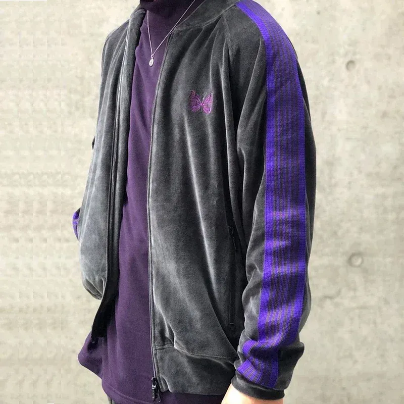 giacca da uomo moda multicolore uomo donna coppia aghi awge giacca da pista alta qualità a righe veet cappotto ricamato_voghion.com