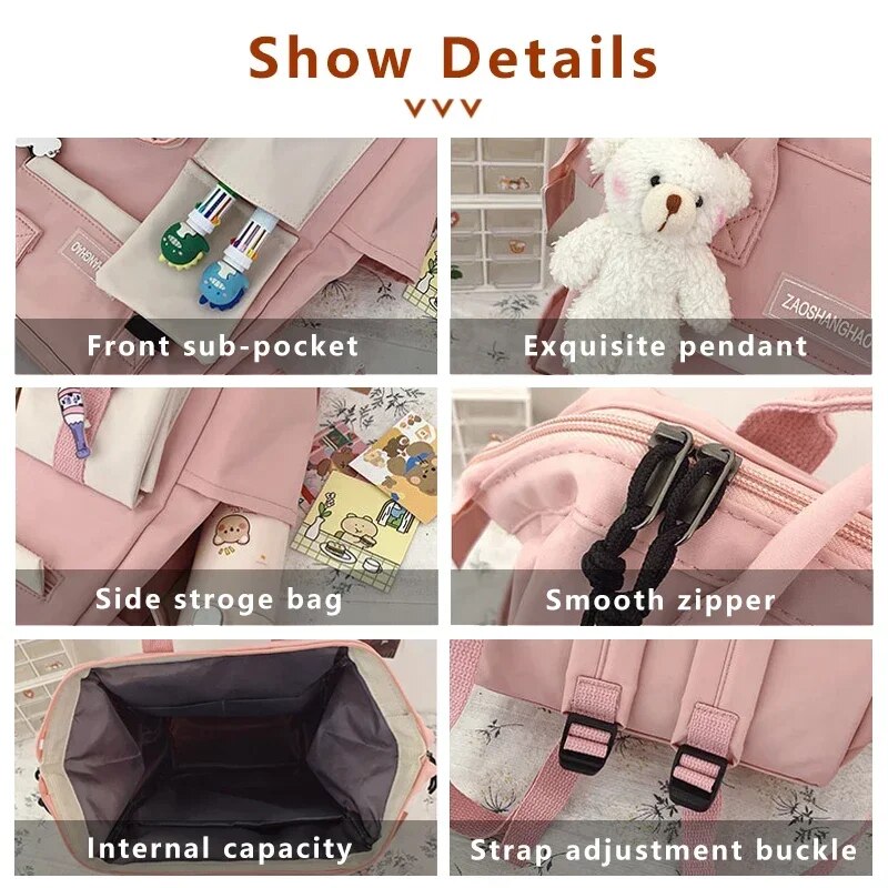 2024 Damen-Laptop-Rucksäcke in Bonbonfarben, süße Kawaii-Schultaschen für japanische Reise-Camping-Rucksäcke für Teenager_voghion.com