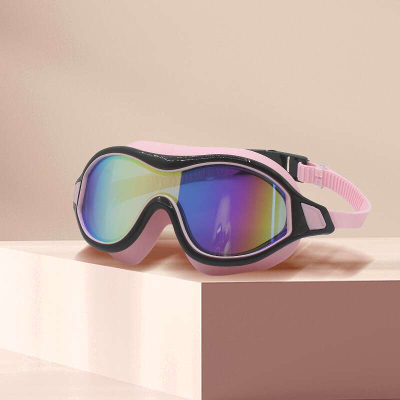 Adult Large Frame Electroplated High-definition Swimming Silicone Goggles, Waterproof, Anti Fog, Plated Color Goggles_voghion.com