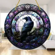 Raven In Tophat Suncatcher - 8" Whimsical Acrylic Art. Gothic Farmhouse Decor For Porch Or As A Quirky Gift._voghion.com