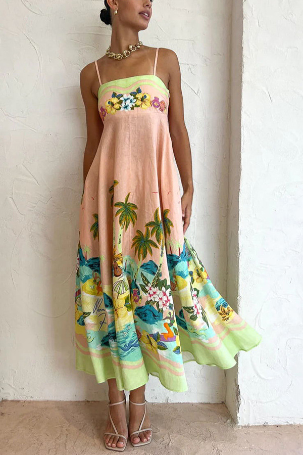 Women's Clothing  Halter print casual loose high-waisted dress_voghion.com