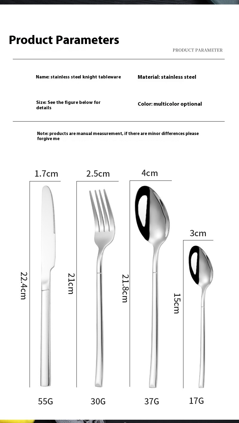 24 of stainless steel tablew, steak knives, forks, spoons, 4 main pieces set, knight Western style gold-plated_voghion.com