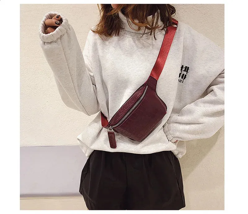 Leder Brusttasche Fanny Frauen Tasche Kleine Bum Taille Gürteltaschen Casual Phone Pack Mode Brieftasche c101 240829_voghion.com