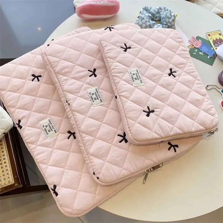 Süße Schleife Stickerei Computer Tasche Tablet Sleeve Fall 11 13,3 14 15,6 Zoll Frauen Laptop-Hüllen für Buch Ipad HP_voghion.com