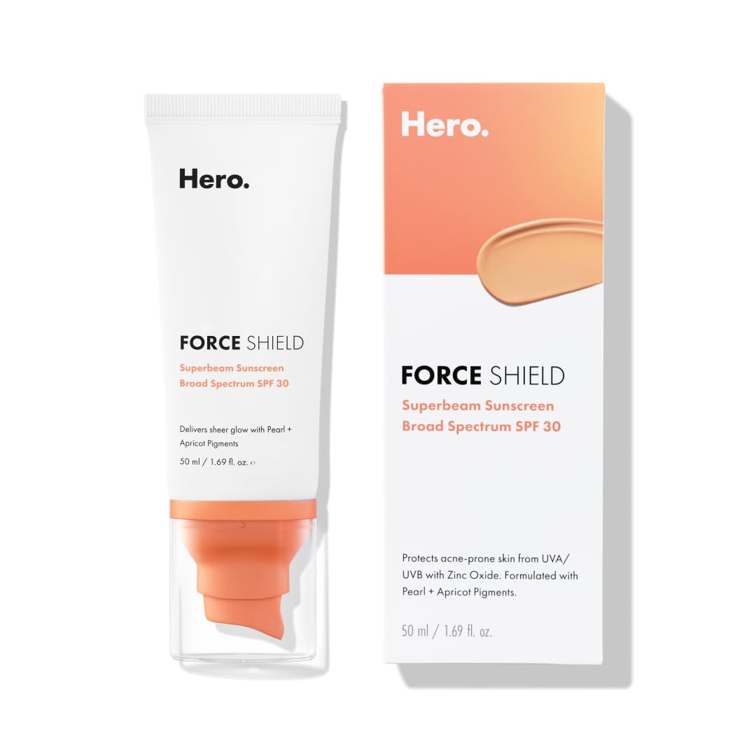 Force Shield Superlight Apricot Sunscreen od Hero Cosmetics - szerokie spektrum codziennego mineralnego kremu przeciwsłonecznego SPF 30 z pigmentami morelowymi (50 ml)_voghion.com