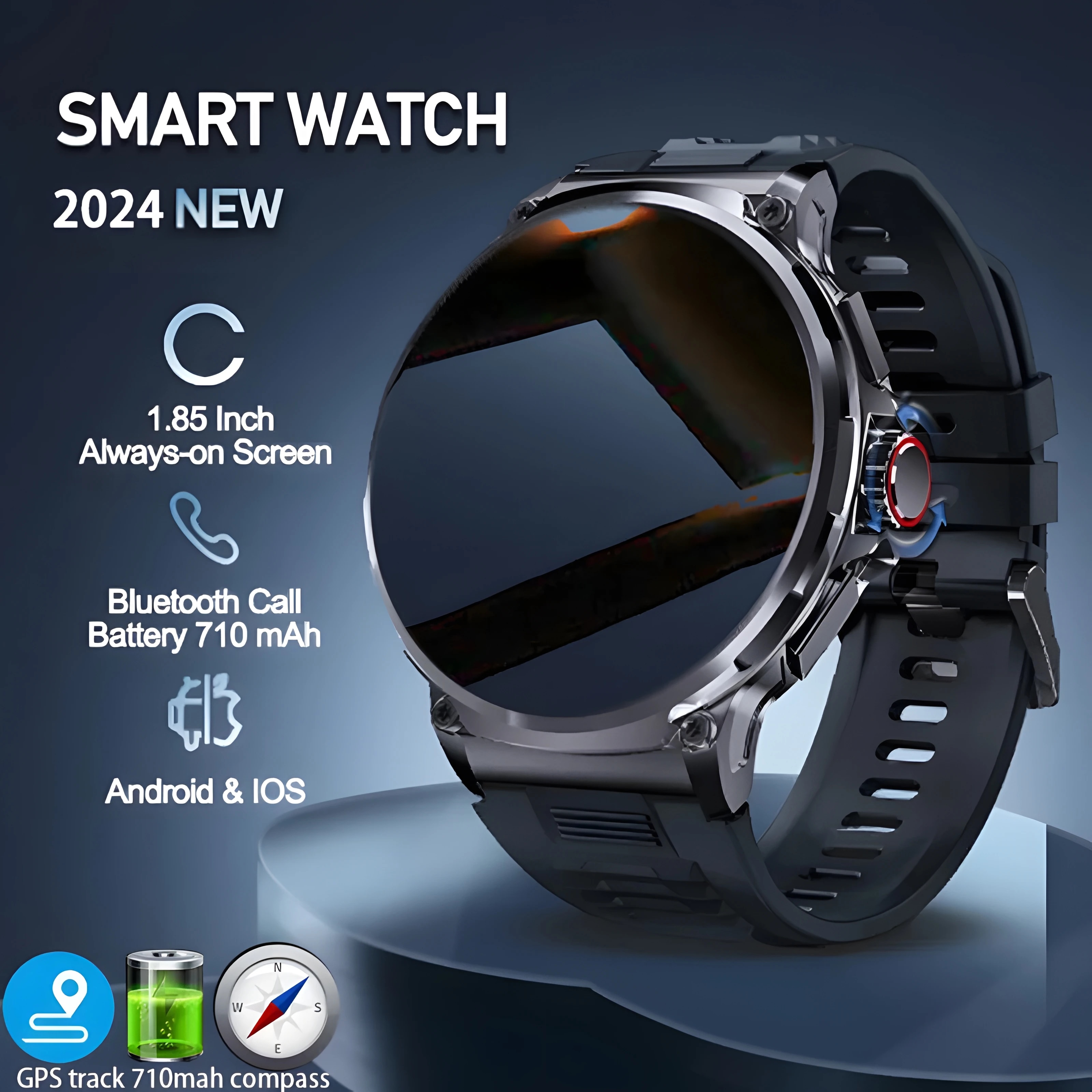 Nuovo Smart Watch Ultra HD da 1,85 pollici GPS Track Bluetooth Chiamata 710 Mah Batteria grande Sport Fiess smartwatch