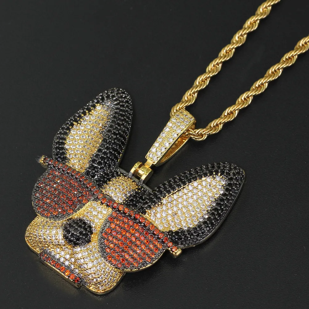 Colgante de latón con circonita cúbica grande y diseño de perro ingenioso con gafas, collar de estilo hip hop helado para hombres y mujeres, joyería de fiesta, regalo CN1371_voghion.com