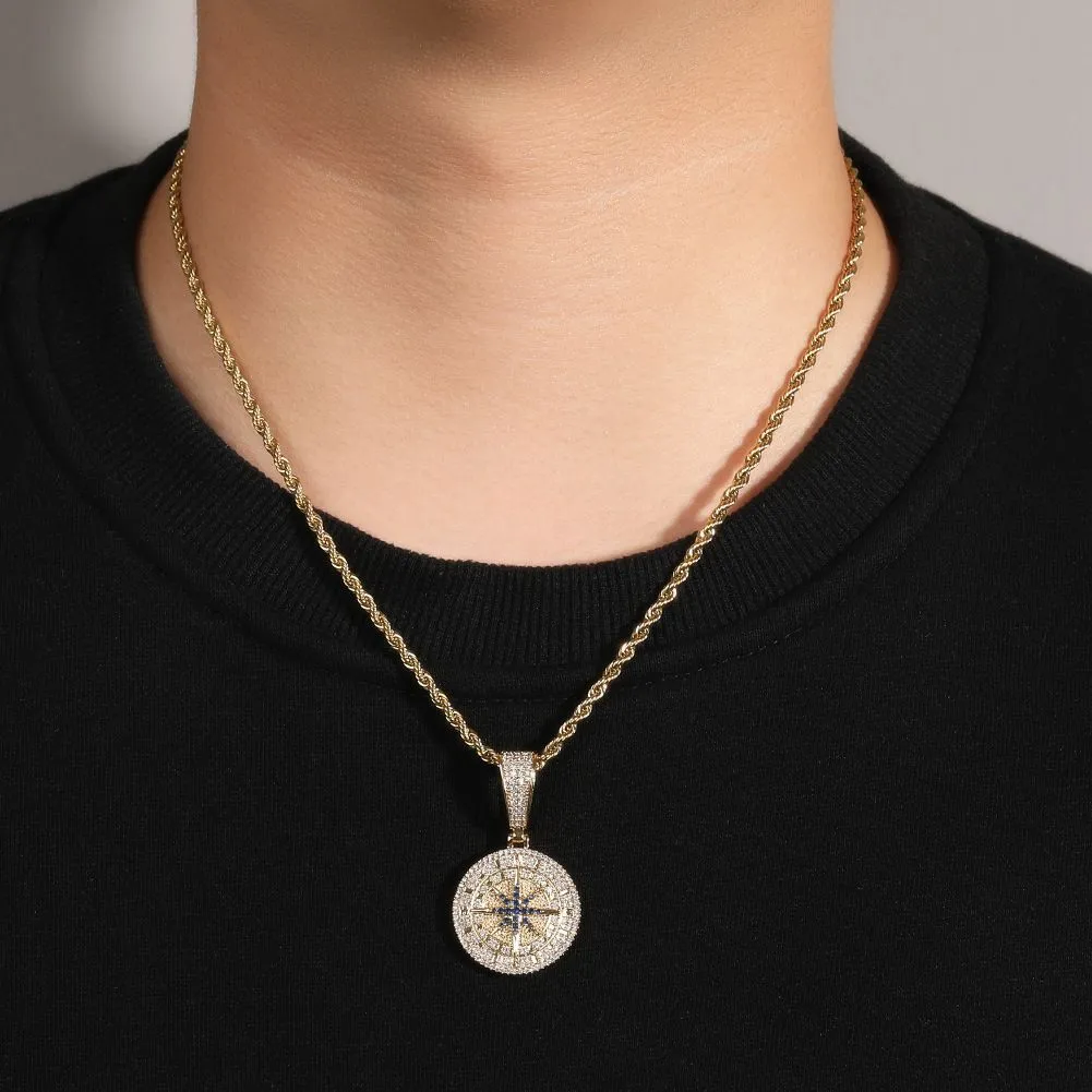 Collana con ciondolo a forma di capra con bussola retrò vintage hip hop, zircone 5A placcato oro vero, gioielli da uomo fantastici_voghion.com