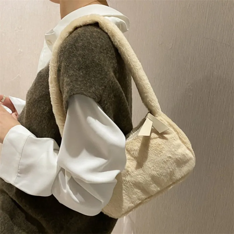 Plüsch-Umhängetaschen für Femme Designer Soft Winter Damen Clutch Handtasche Nette FI Weibliche Party Unterarm Tasche_voghion.com