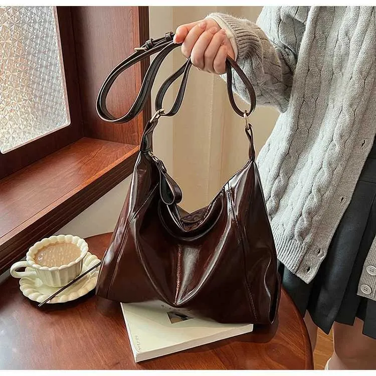 Damen Pu s Solid Glossy Leder Messenger Schultertasche Weibliche Große Kapazität Casual Pendler Umhängetasche_voghion.com