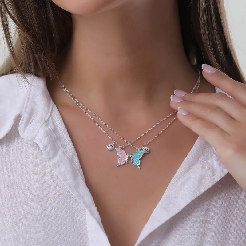 Pendant Necklaces 2PCS Cartoon BFF Couple Avocado Butterfly Dolphin Friends Chains Pandent Necklace Fashion Kids_voghion.com