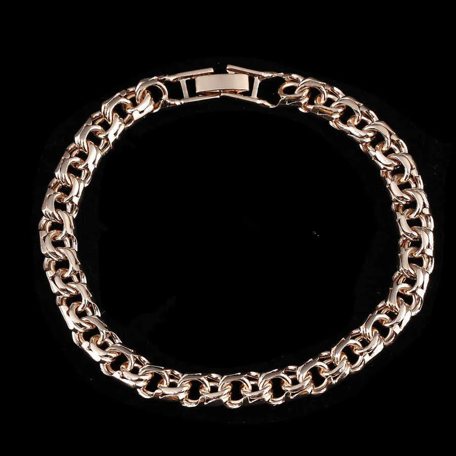 Bismark 585 Rose Sieraden Een Vorm Van Weven Lange 7MM Brede Handketting Goudkleurige Armband Mannen En Vrouwen 210609_voghion.com