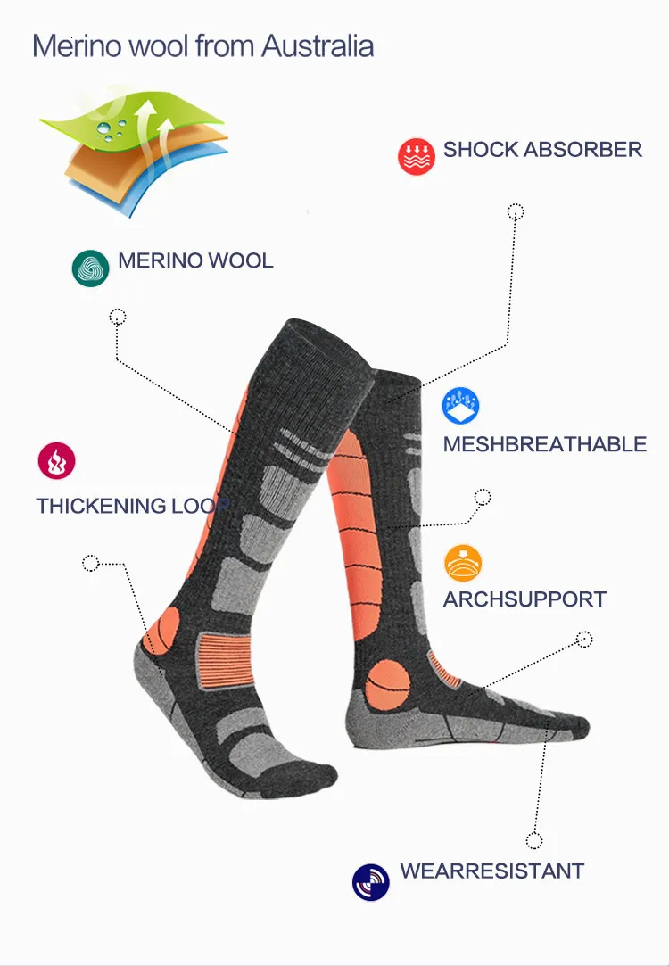Calcetines de esquí de lana merino para hombre, para deportes de invierno, snowboard, ciclismo, senderismo, esquí, calcetines térmicos hasta la rodilla para hombre y mujer 230322_voghion.com