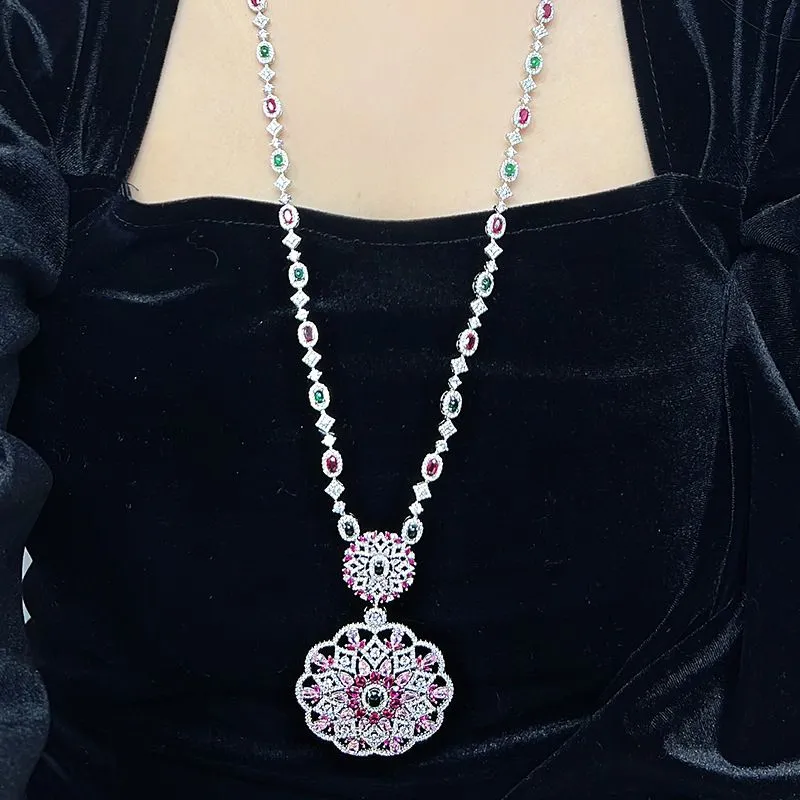 Orecchini pendenti con fiori di cristallo alla moda, collana girocollo, gioielli da sposa, regalo_voghion.com