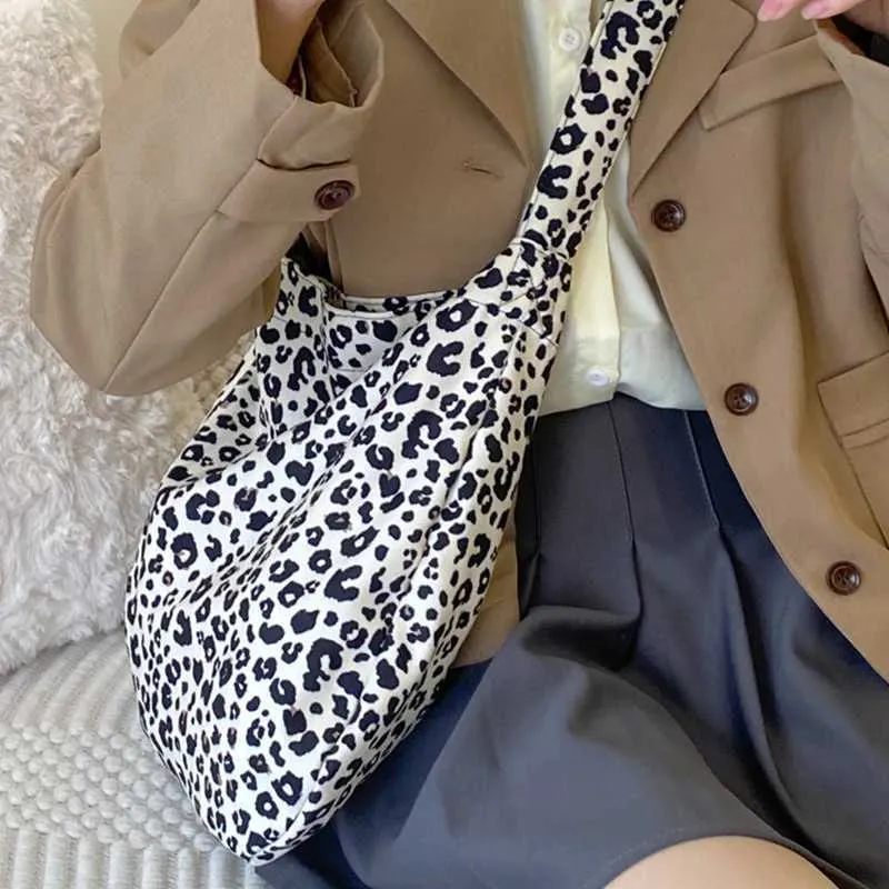 Fashion Canvas Female Handbag Tote Large Capacity Underarm Bag Vintage Leopard Pattern Shoulder Shopping Ba241128_voghion.com
