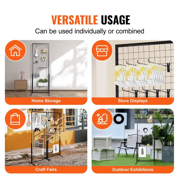 VEVOR 2' X 5.6' Grid Wall Panels Tower, 2 Packs Wire Gridwall Display Racks With T-Base Floorstanding, Double Side Gridwall Panels For Art Craft Sho_voghion.com
