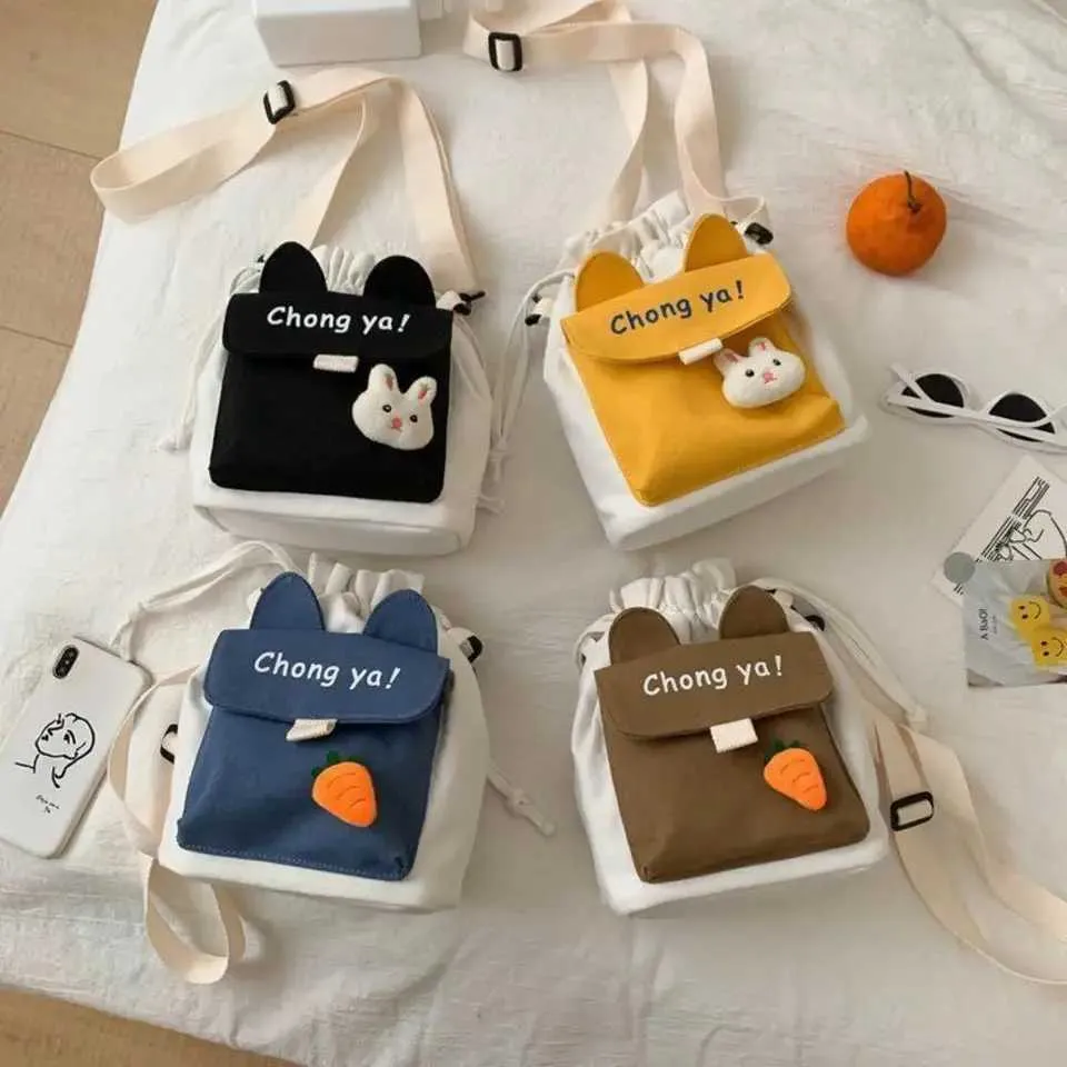Borsa a tracolla da donna in tela, piccola, coreana, alla moda, per studentesse, in tessuto di cotone, da donna_voghion.com