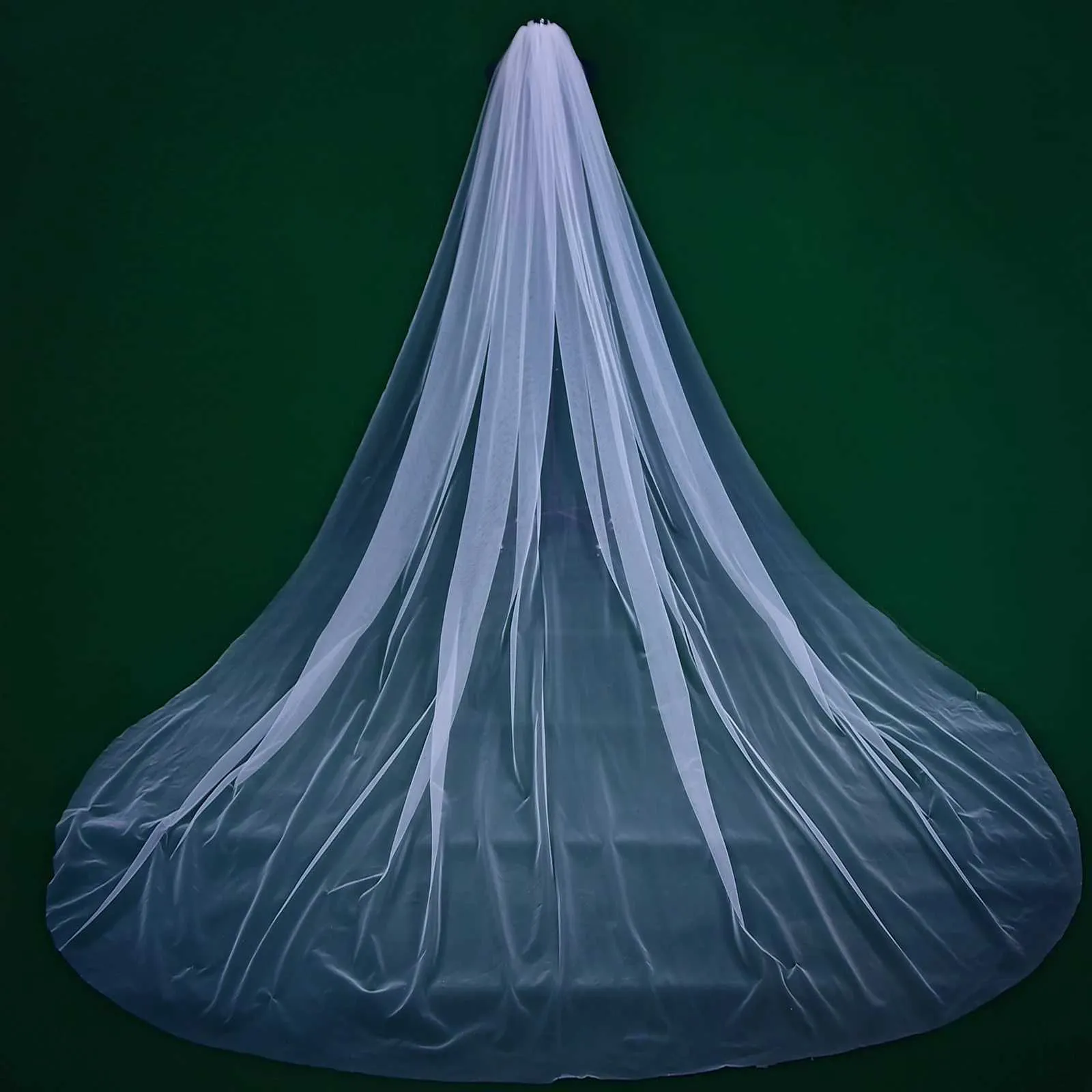 Gioielli per capelli M92 Velo lungo con pettine Velo da sposa semplice a cattedrale, 1 strato, bordo tagliato, tulle morbido trasparente, 120 pollici di larghezza_voghion.com