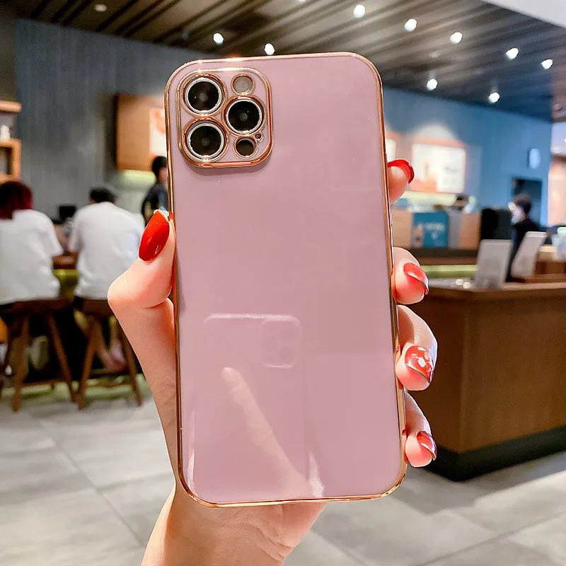 Adatto per 13 custodie per telefoni cellulari, galvanica, bordo dritto, silicone, 12 custodie protettive con foro sottile, lente_voghion.com