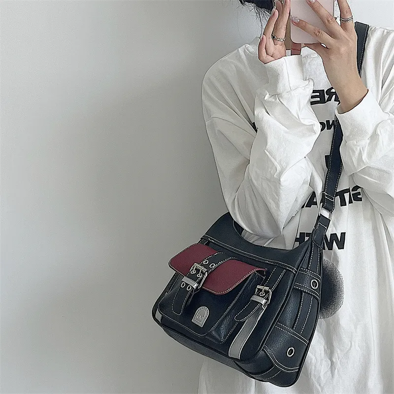 Yogodlns Retro Patchwork Schulter Für Frauen Weiche Leder Crossbody Cool Girl Messenger Bag Shopping Handtasche Handtasche Bolsa_voghion.com