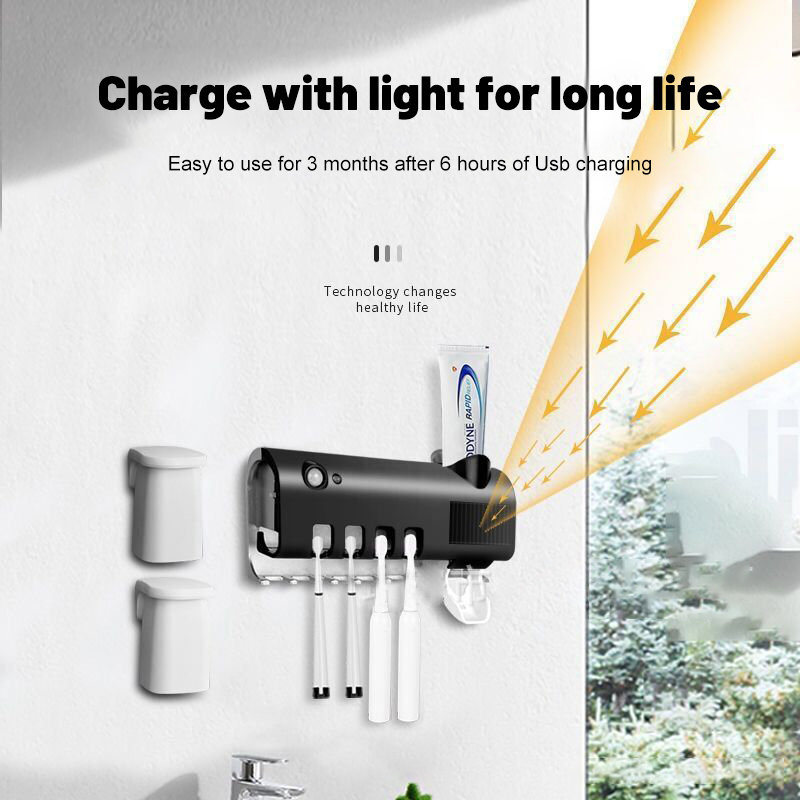 Automatische UV-Desinfektion im Badezimmer, Zahnbürstenhalter, Zahnpastaspender zur Wandmontage, UV-Desinfektion_voghion.com