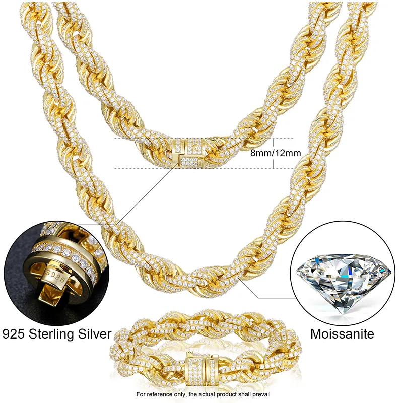 Dropshipping Pass Diamond Tester Iced Out Moissanite Rope Chain Lab Gemstone Twist Κολιέ Sterling Sier για Άνδρες Hiphop_voghion.com
