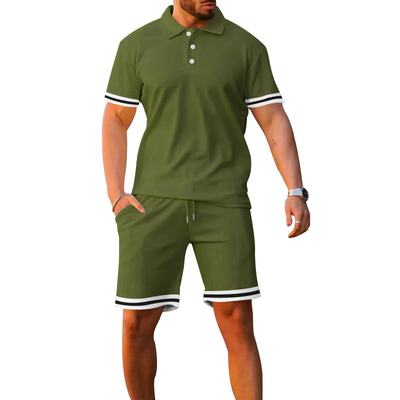 2024Cross-border Summer European And American Lapel Collar Short-sleeved Shorts Two-piece Set Sports And Leisure Men's Suit_voghion.com