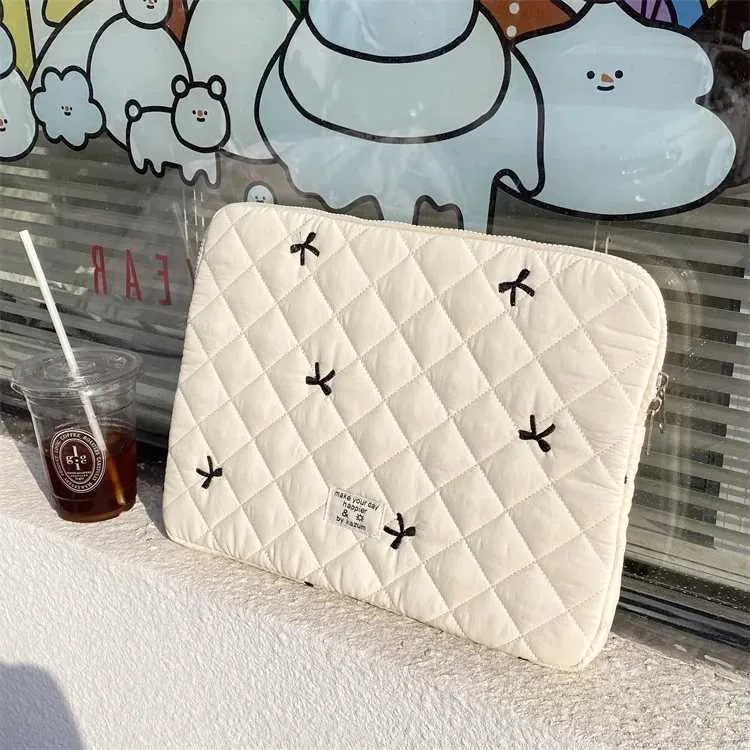 Süße Schleife Stickerei Computer Tasche Tablet Sleeve Fall 11 13,3 14 15,6 Zoll Frauen Laptop-Hüllen für Buch Ipad HP_voghion.com